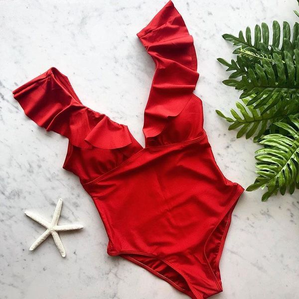 

one piece swimsuit 2019 off the shoulder swimwear women swimsuit high cut bathing suits beach wear ruffle monokini swim1, White;black