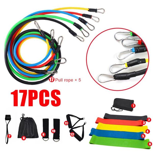 

17 pcs/set latex resistance bands training exercise yoga tubes pull rope,rubber expander elastic bands fitness with bag sport
