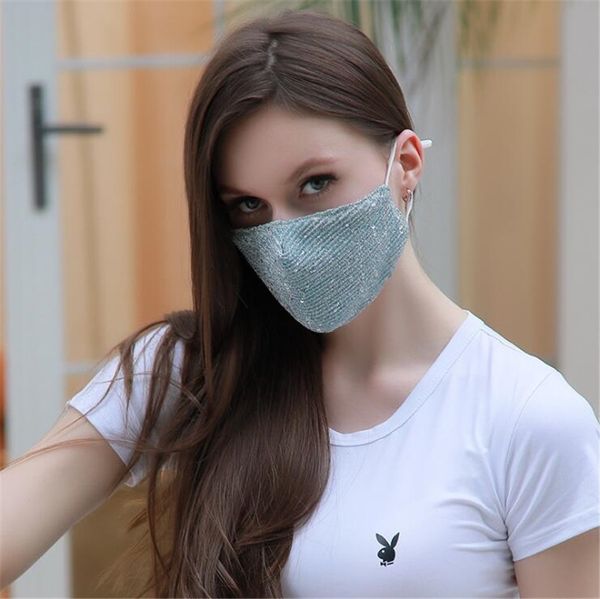 

cover fashion mouth bling rhinestones designer face mask protective pm2.5 dustproof washable reuse party masks elas