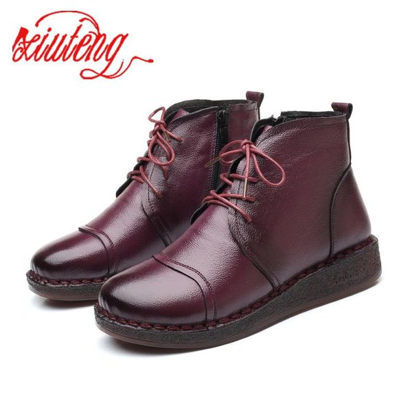 

boots xiuteng 2021 fashion ankle for women genuine leather shoes black mom round toe soft non-slip flats boot