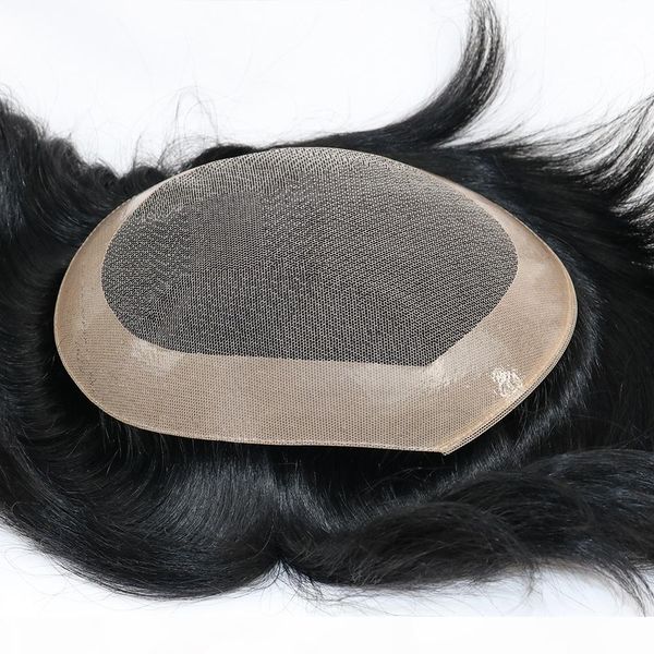 

eversilky human hair toupee for men lace + npu hair wigs for men 100% indian human hair replacement wigs, Black