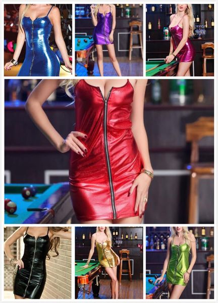 

patent leather light camisole front zipper pure color shop s xxxxl latex dress pvc dress clubwear leather dres, Black;gray