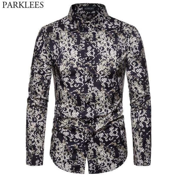 

snake pattern print nightclub shirt men 2020 brand new slim fit long sleeve mens dress shirts party casual camisa social 2x, White;black