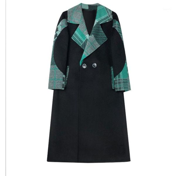 

new 2020 women's woolen coat blended woolen female jacket mid-long autumn winter plaid coat women casual outwear 5x1, Black