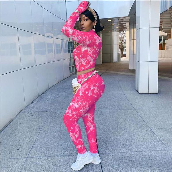 

women's tracksuits european and american style tie-dye suit tight-fitting breathable chest zipper sports autumn winter, Gray
