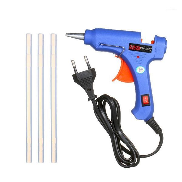 

20w melt glue gun melt glue machine diy gun with switch button blue + 3pcs 7mm bar eu plug1