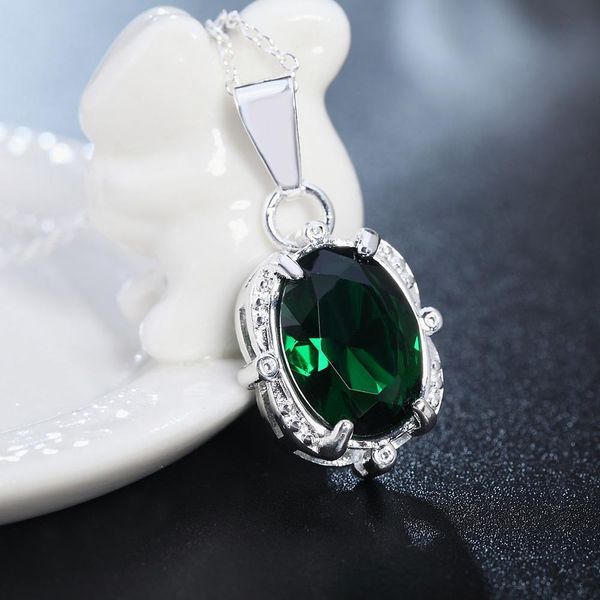 

charms wedding green crystal silver color for women necklace jewelry silver jewelry fashion cute pendant necklace ln017 h bbymqd