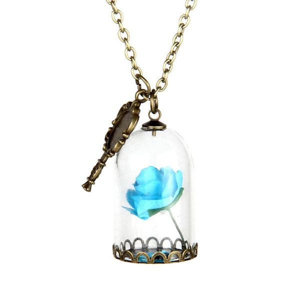 

chains necklace enchanted rose in terrarium pendant plated valentines day fairy tale victorian jewelry, Silver