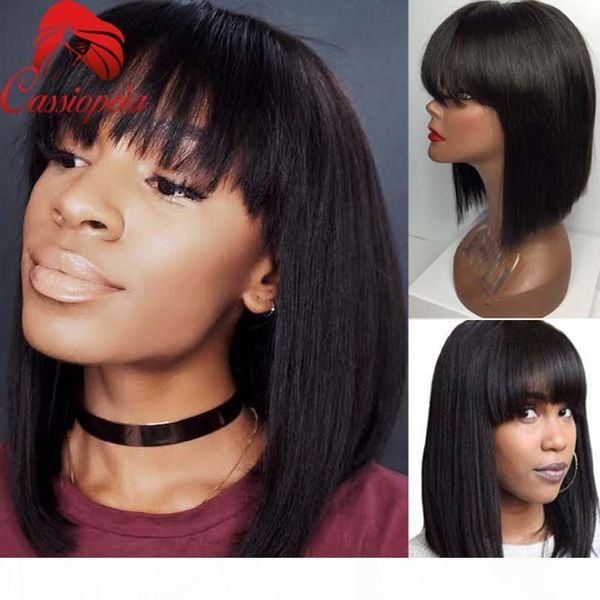 

8a short bob wig with bangs full lace virgin human hair malaysian short bob lace front wig virgin haircuts human hair bob wigs, Black;brown