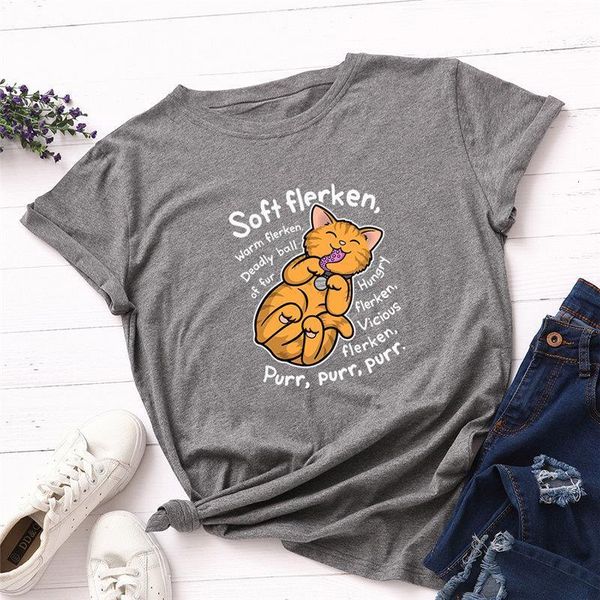 

plus size 100% cotton women t-shirt o-neck cat cartoon printed casual female tees good-quality summer t shirt s-5xl, White