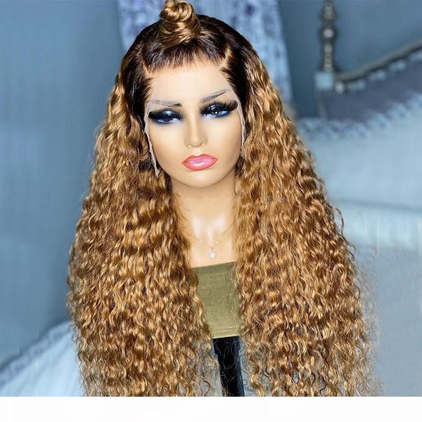 

ombre honey blonde loose deep full lace human hair wigs brazilian loose deep wave 13x6 lace front ombre blonde remy hair wigs, Black