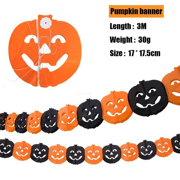

amawill halloween decoration paper banner pumpkin skull ghost spider pull flag garland halloween party horror props supplies wmtloc