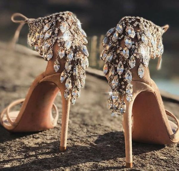 Verão bling diamantes sandals sandálias strass verso capa de casamento gladiador camurça estraga sapatos de salto alto sapatos mulher shiner cristal lace up nupcial bomba