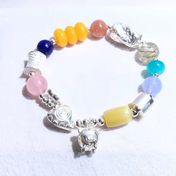 

geo.jewelry's colorful jeweled silver bracelet, Golden;silver