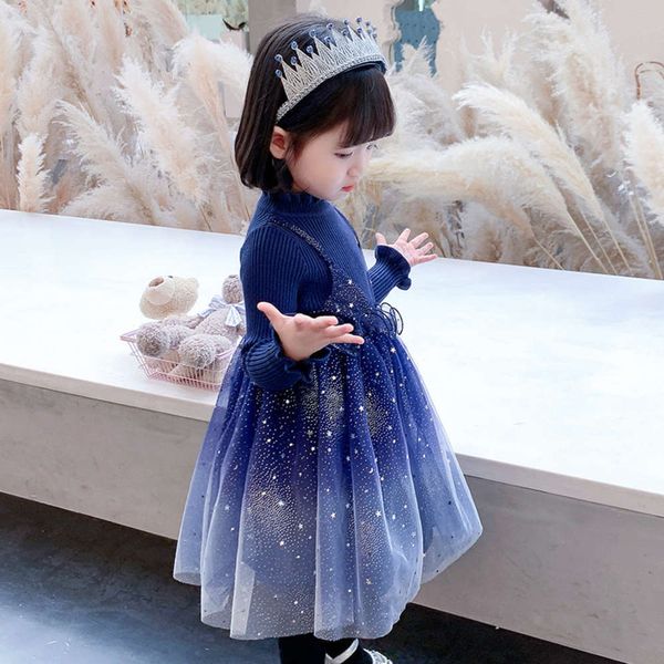 

2020 long sve sequin girls' new winter year princs mh knitting drs korean children's skirt tf9m, Red;yellow