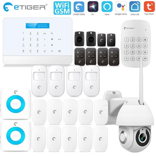 

alarm systems etiger original s6 super kit tuya smart wifi/gsm security system indoor siren work with google alexa
