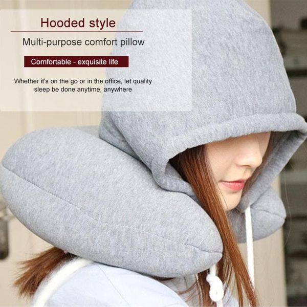 

pillow travel multi-functional hooded u-shaped neck napping sleeping for office car airplane