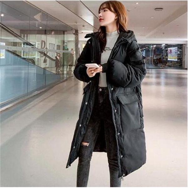 

2021 new women autumn jacket with hoodie down cotton long parkas female winter coat outwear hdel, Black