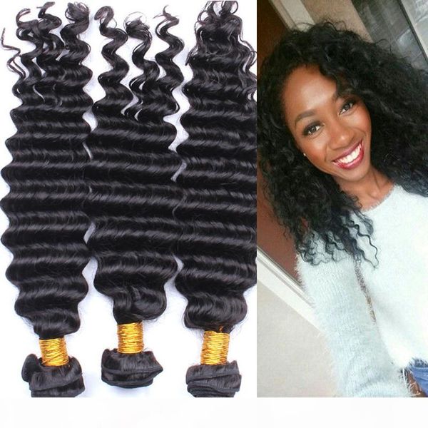 

100% brazilian virgin hair deep wave 3pcs lot peruvian malaysian indian mongolian deep wave hair weaves, Black