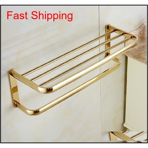 

wholesale and retail modern square two layers towel rack holder shelf solid brass golden finish clothes shelf qyljvm packing2010