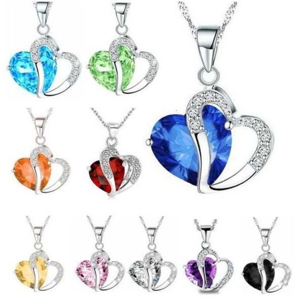 

natural crystal love heart pendant rhinestone necklace classic swarovski elements optional fashion class women girls giff0pm