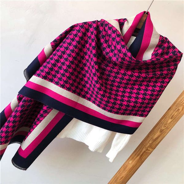 

hijab shawl winter shawl poncho kashmir pashmina women shawls 2020 femme foulard brand women's thick houndstoo ujqug, White;black