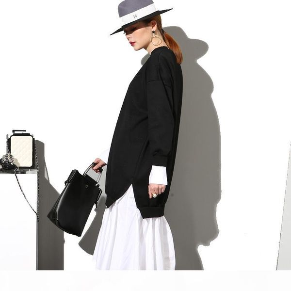 

eam] 2018 new autumn solid color round neck long sleeve black white split joint women korean sweatshirts dress as20941 d18102901, Black;pink