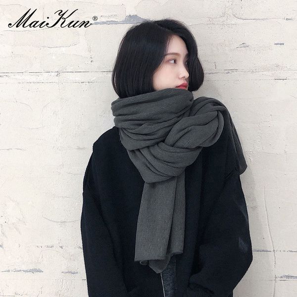 

maikun thick warm ladies pure color imitation cashmere black scarf female winter to increase ahawl 201218, Blue;gray