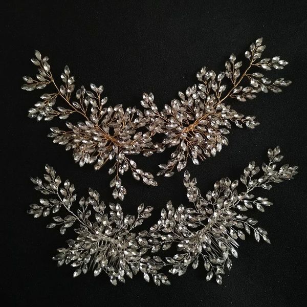 

slbridal handmade wired rhinestones wedding hair comb bridal headpieces crystal hair accessories bridesmaids women jewelry, Golden;silver