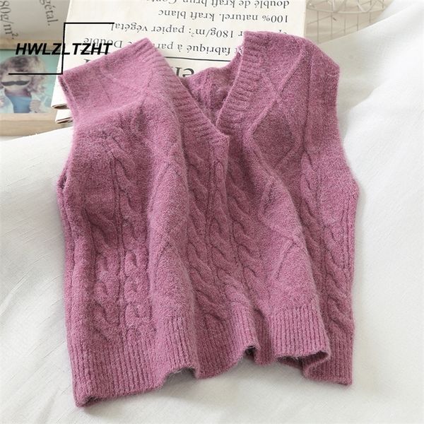 

hwlzltzht large size women's vest warm women sweater vest sleeveless pullover elasticity sweater v-neck knitted vest casual 201031, Black;white
