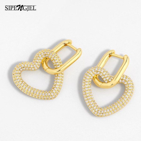 

hoop & huggie 1 pair fashion geometric heart pendnat earrings micro cz crystal love for women jewelery 2021 trend, Golden;silver