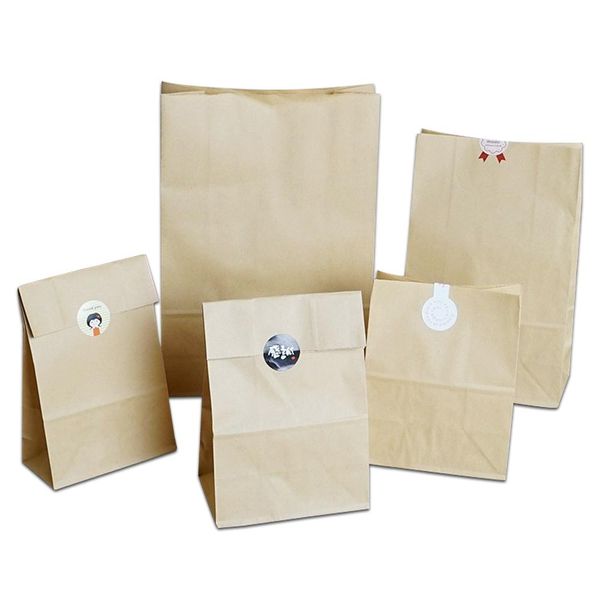 

100pcs 7 sizes brown stand up kraft paper food packaging bag bread cookies take out open packing pouch with flat h sqcuvd