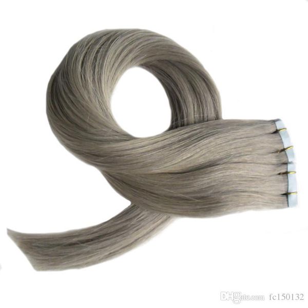 

gray hair extensions 100% human hair remy tape in hair extensions 12" 14" 16" 18" 20" 22" 24" 26" 10, Black