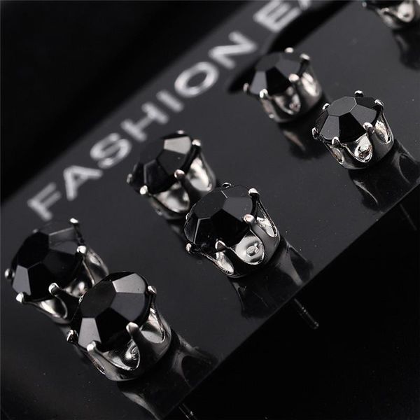 

crystal alloy round crystal stud earrings set vintage white and black color simulated earring set for women shiny jewelry, Golden;silver