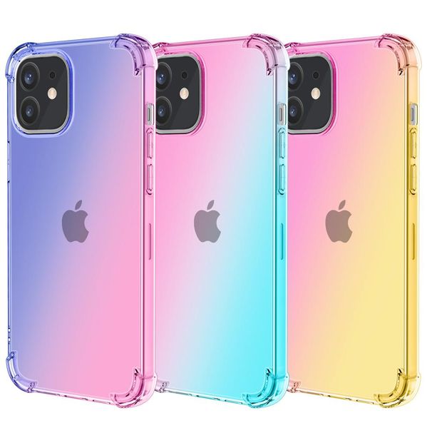 

gradient dual color transparent tpu shockproof phone case for iphone 12 mini 11 pro max xr xs max 8 plus s20 note20 ultra cwmsports