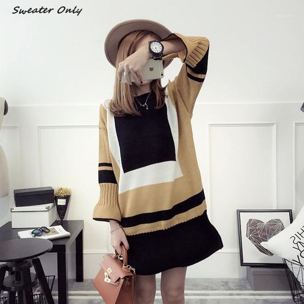 

wholesale-2016 new women's autumn winter ninth sleeve knit sweater dresses woman sweet long knit pullover sweaters 3 colors1, White;black