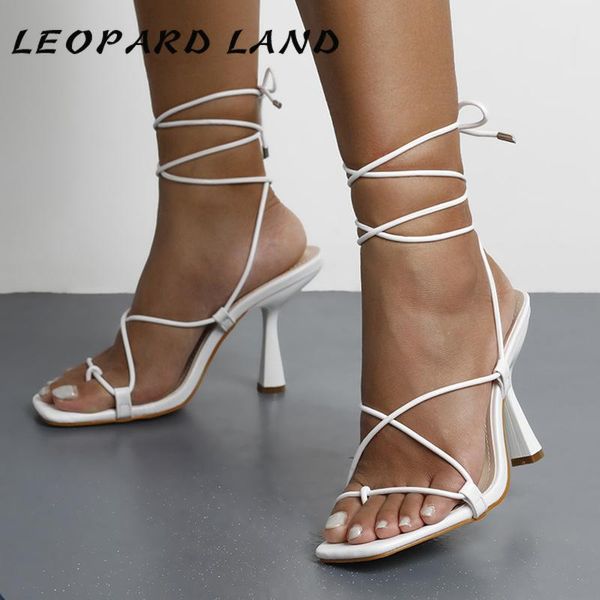 

sandals leopard land summer white black woman fashion cross-tied high heels shoes lace up party pumps 35-42 -yxb