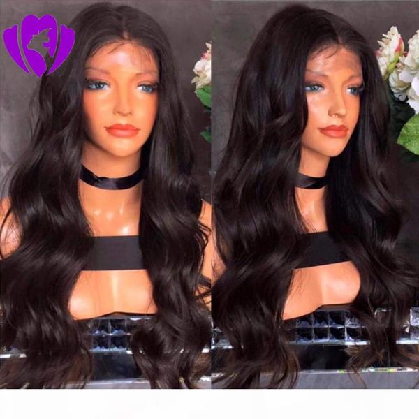 

brazilian natural body wave synthetic lace front wigs for black women heat resistant natural long black wig with baby hair
