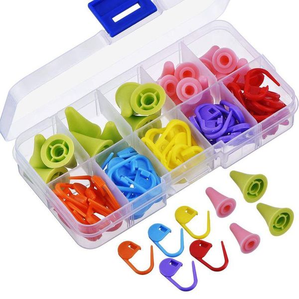 

promotion 60 pieces knitting crochet locking stitch markers mix color and 20 pieces 2 sizes knitting needles point protectors, Black