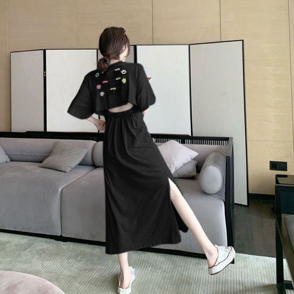 

come 2021 new back out shirt summer fashion women's short plus size (-3xl) printed loose dress cg5w, Black;gray