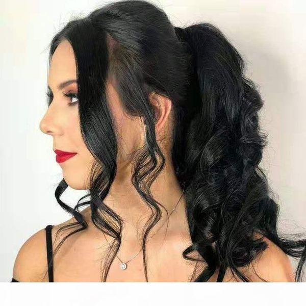 

140g women wavy ponytail human hair extension, natural black 1b peruvian virgin hair body wave drawstring human hair pony hairpieces