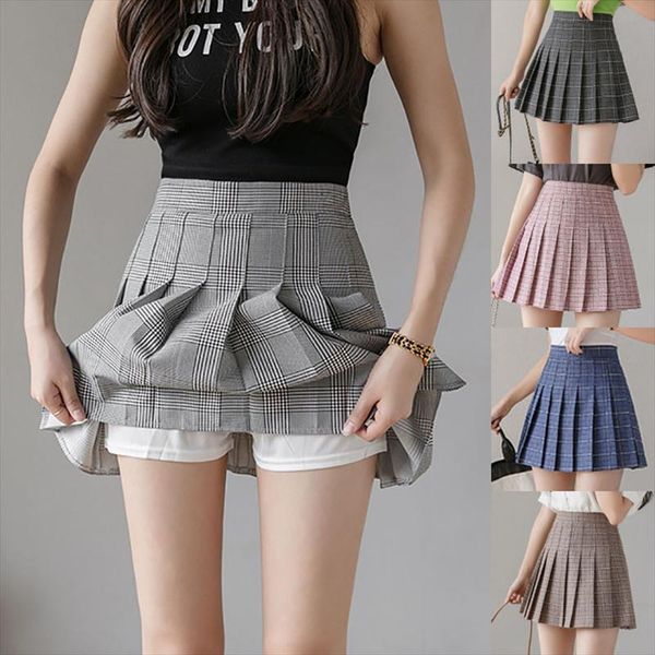 

women short pleated plaid skirt korean slim fit high waist preppy style skirts girls fashion mini a line cute clothes, Black