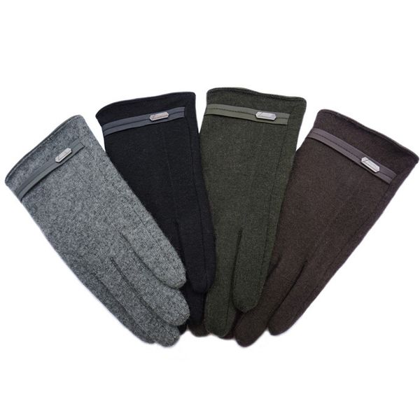

kraska simple men's autumn and winter double layer plush warm full finger casual wool touch screen gloves