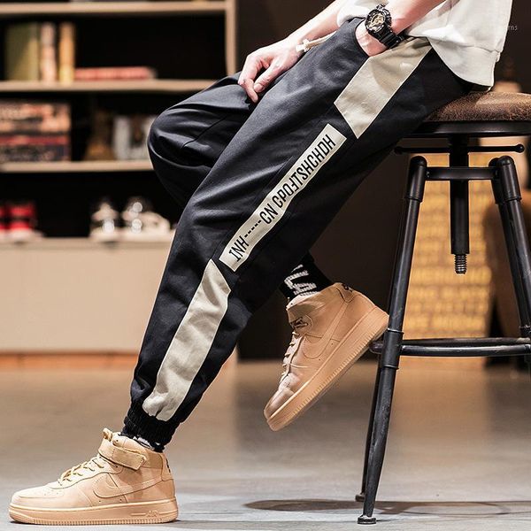 

autumn spring harem pants men loose pants fashion male spliced hip hop high waist hip hop casual trouser mid waist1, Black
