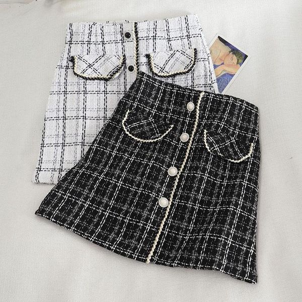 

fall 6220 latest graceful woolen plaid a- line skirt women's high waist slimming package hip all-matching short skirt, Gray