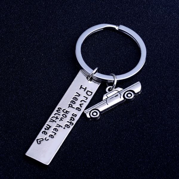 

chains gift 'drive family boys safe' dad trucker husband lover couple boyfriend girlfriends key rings metal keychain, Silver