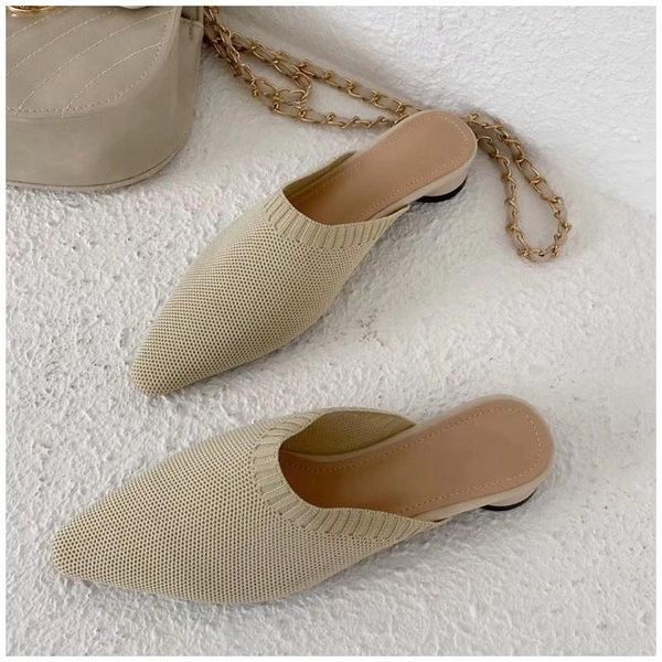 

women flat slippers fashion knit fabric slides knit fabric pointed toe slip-on ladies loafers female spring shoes1, Black
