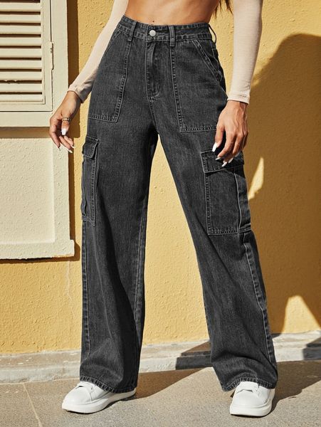 

high waisted zip up cargo jeans g4pl#, Blue