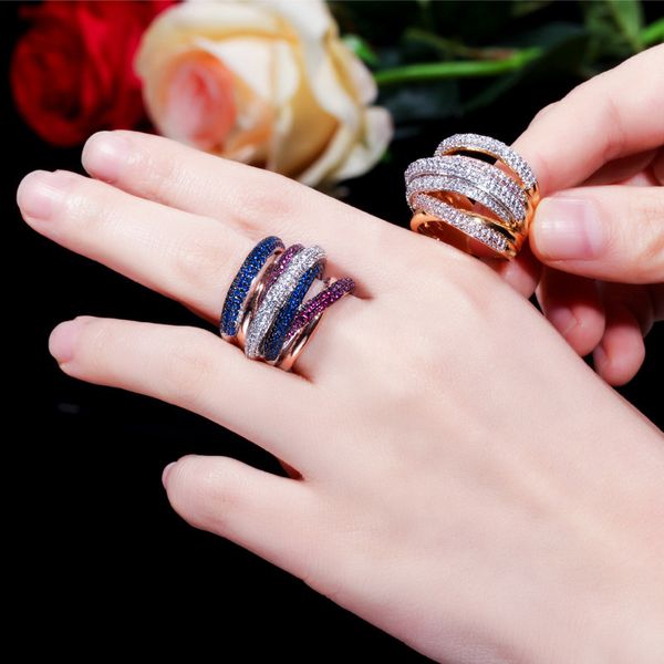 

design statement stackable ring for women wedding cubic zircon engagement dubai punk bridal finger rings, Slivery;golden