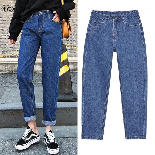 

loose winter jeans female high waist jeans straight thicken warm for woman casual velvet pants1, Blue